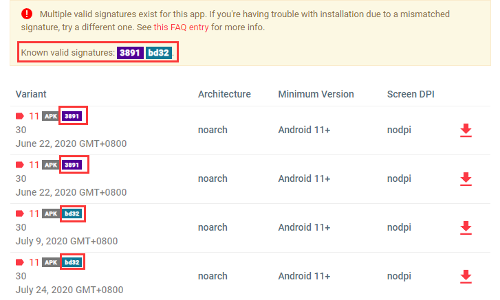 Multiple valid signatures